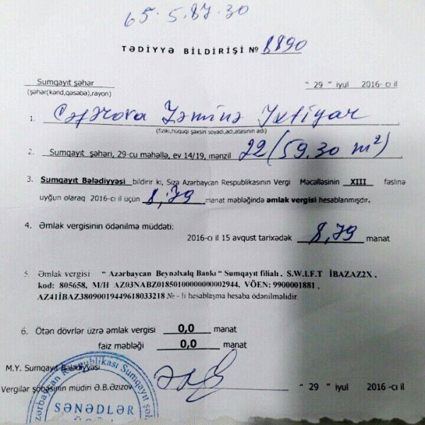 Sumqayıt Bələdiyyəsi özəl mənzillərdən əmlak vergisi yığır: kvardatmetri 30 qəpikdən - AÇIQLAMA