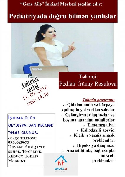 Sumqayıtda analar üçün təlim – ÖDƏNİŞSİZ