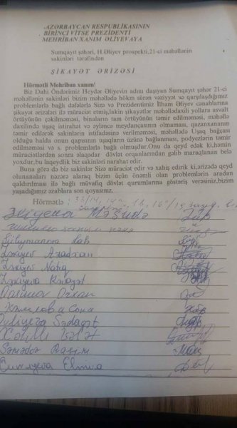 Sumqayıt sakinləri məhəllələrində bina, yol,  qazanxana və uşaq bağçası ilə bağlı şikayət edirlər  - MƏKTUB