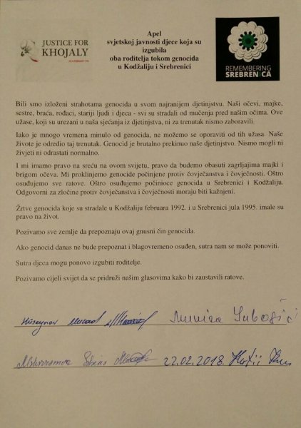 Srebrenitsa soyqırımı şahidlərindən dünyaya MÜRACİƏT: “Xocalı soyqırımını tanıyın!” - FOTO Srebrenitsa soyqırımı şahidlərindən dünyaya MÜRACİƏT: “Xocalı soyqırımını tanıyın!” - FOTO