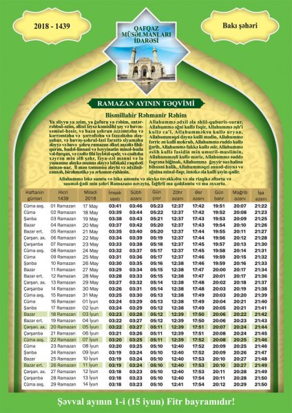 Ramazanın 7-ci günü: dua, imsak və iftar vaxtı