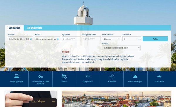 Naxçıvana gedənlər aviobileti onlayn ala biləcək Naxçıvana gedənlər aviobileti onlayn ala biləcək
