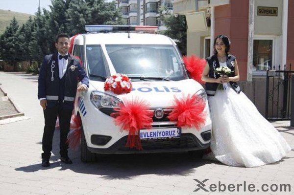 Polis avtomobilində gəlin gətirdilər - FOTOLAR