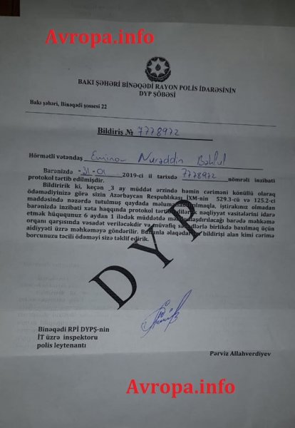Azərbaycanda heyrətamiz olay : DYP sürücü olmayan tələbəyə “avtobus sürücüsü” adı ilə 5 müxtəlif cərimə yazdı – FOTO