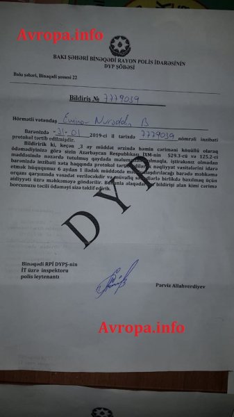 Azərbaycanda heyrətamiz olay : DYP sürücü olmayan tələbəyə “avtobus sürücüsü” adı ilə 5 müxtəlif cərimə yazdı – FOTO