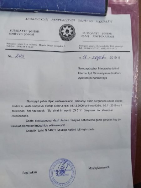 "Sumqayıtdaki gimnaziyada şagird nə döyülüb, nə də gözü kor olub" - Məktəb direktoru