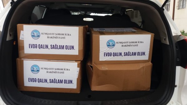 Sumqayıt şəhərində 5 mindən çox ailəyə ərzaq bağlamaları paylanılıb - FOTO