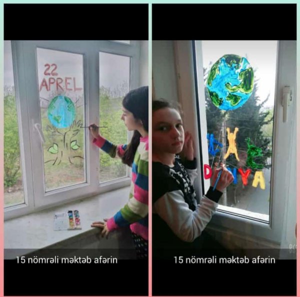 Sumqayıtda mənzillərin pəncərələrini boyadılar: "Dünyanı sevirəm" - FOTOLAR