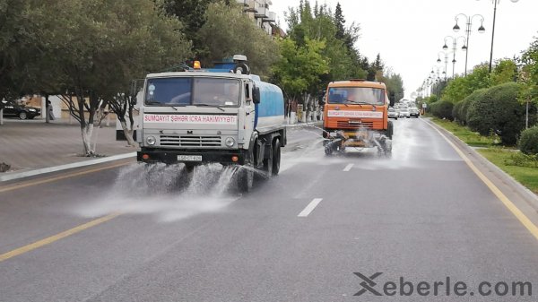 Sumqayıtda yollar yenidən yuyulur -VİDEO (FOTOLAR)