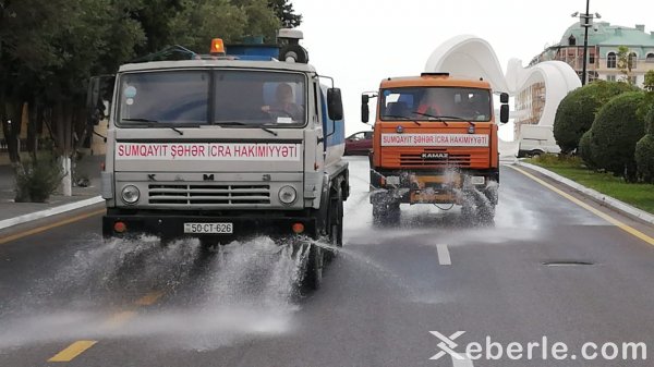 Sumqayıtda yollar yenidən yuyulur -VİDEO (FOTOLAR)