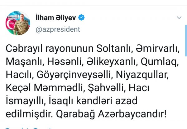 Bu kəndlər də işğaldan azad edildi - Prezident elan etdi