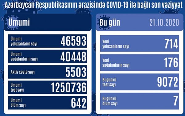Azərbaycanda yoluxanların sayı 700-ü keçdi, 7 nəfər vəfat etdi