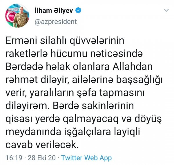 “Bərdə sakinlərinin qisası yerdə qalmayacaq!” - İlham Əliyev