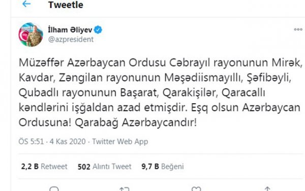Daha 7 kənd işğaldan azad edildi - Prezident açıqladı
