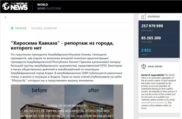 Ermənilərin Ağdamda törətdiyi vandallıq faktları məşhur “The World News” platformasında