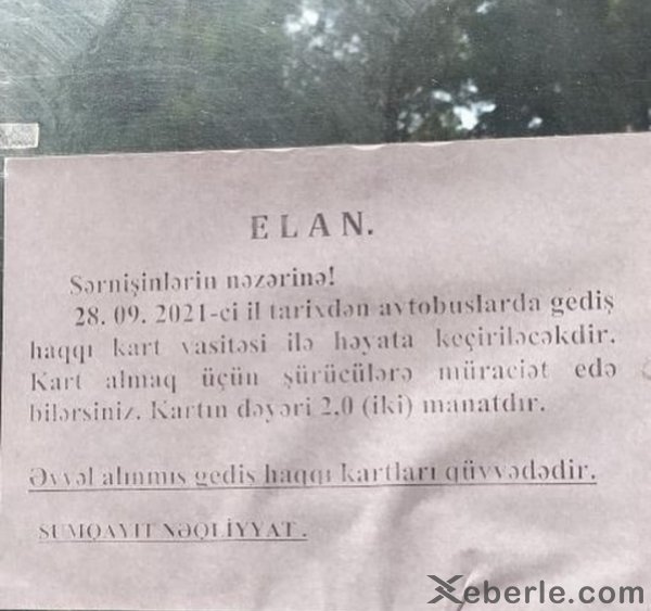 Sumqayıtda sentyabrın 28-dən bütün marşrutlarda ödəniş kartla həyata keçiriləcək - RƏSMİ (FOTO)