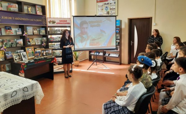 Sumqayıtdakı Mərkəzi Uşaq Kitabxanasında Vətən müharibəsi şəhidinin xatirəsi anılıb - FOTOLAR