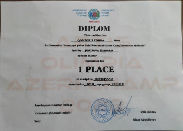 S.Rüstəmov adına 3 nömrəli uşaq incəsənət məktəbinin şagirdi növbəti uğura imza atıb - FOTO
