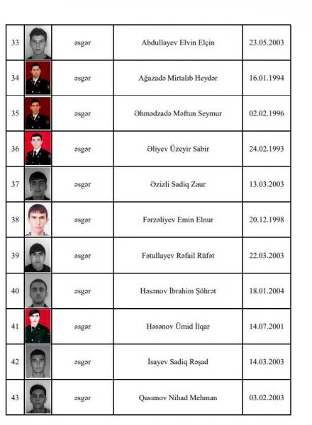 Müdafiə Nazirliyi şəhidlərimizin siyahısını YAYDI