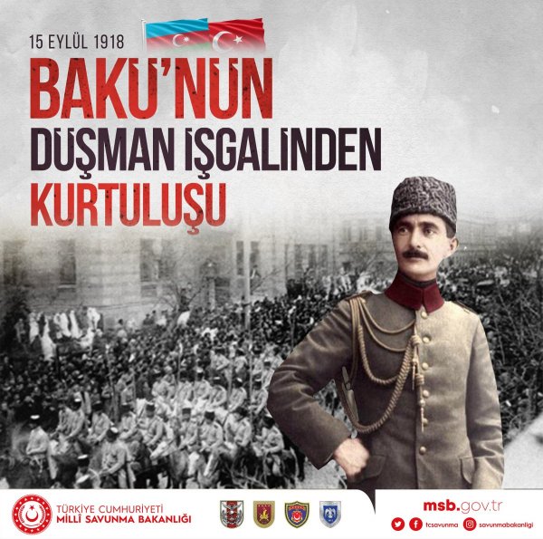 Tükiyənin Müdafiə Nazirliyi Bakının azad olunmasının 104-cü ildönümü ilə bağlı paylaşım edib