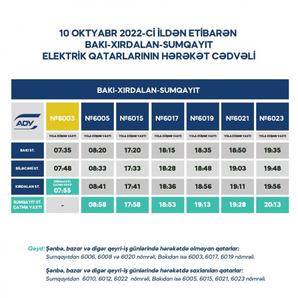 Sumqayıt-Bakı qatarına yeni reyslər əlavə olundu - CƏDVƏL