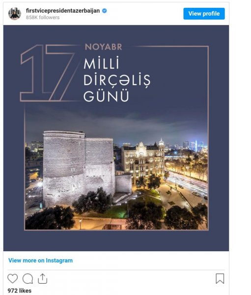 Mehriban Əliyevadan Milli Dirçəliş Günü ilə bağlı PAYLAŞIM