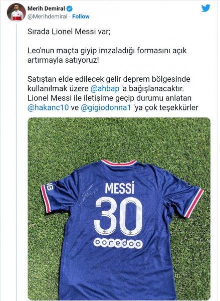 Lionel Messidən Türkiyədə zəlzələdən zərər çəkənlərə dəstək - FOTO