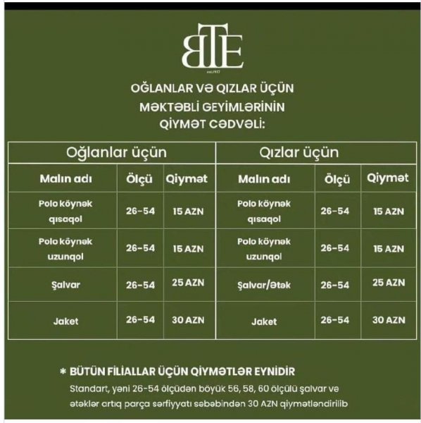 Yeni məktəbli geyimləri artıq satışda - Qiymətlər