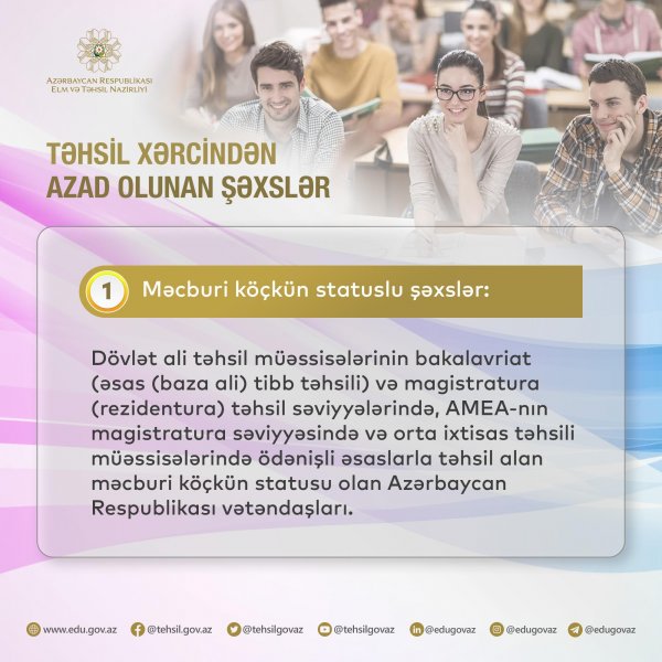 Bu tələbələr təhsil haqqından azad ediləcək - SİYAHI