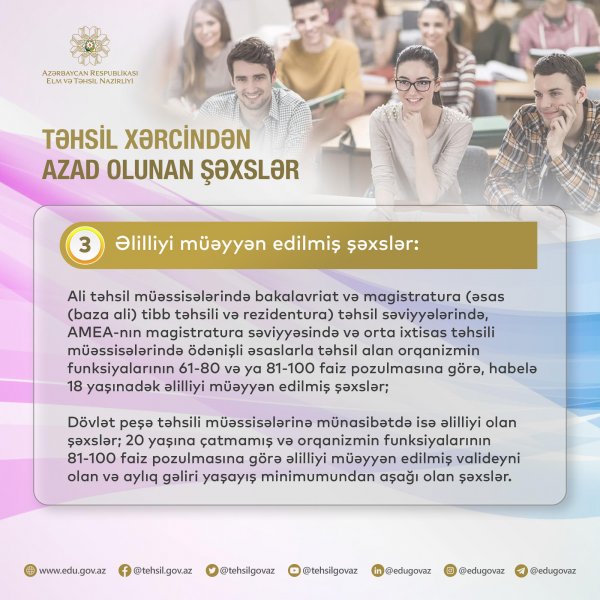 Bu tələbələr təhsil haqqından azad ediləcək - SİYAHI