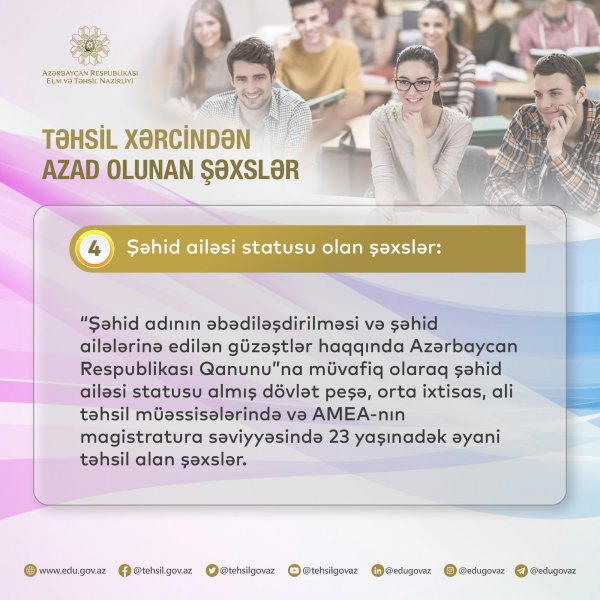 Bu tələbələr təhsil haqqından azad ediləcək - SİYAHI