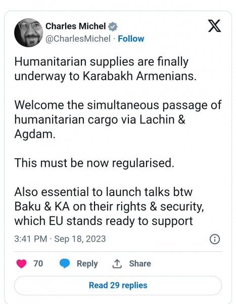 Şarl Mişel Qarabağa aparılan yüklərdən bəhs etdi