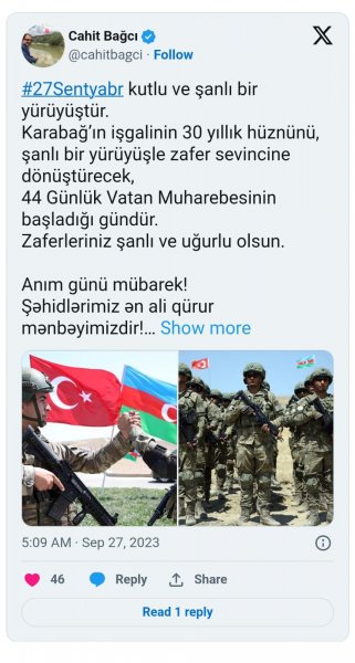 Cahit Bağçıdan “Anım günü” ilə bağlı paylaşım