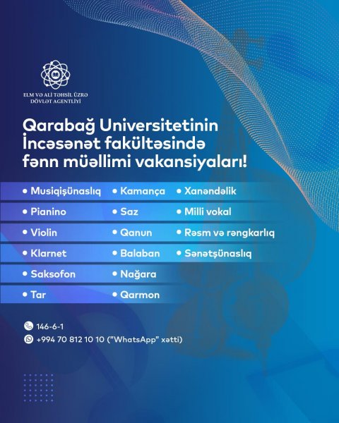 Qarabağ Universiteti bu fakültə üçün müəllim axtarır - FOTO